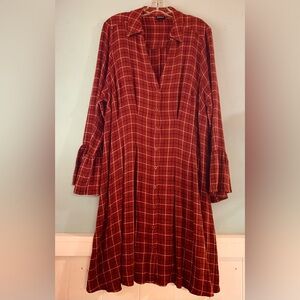 Torrid Red Plaid Long Sleeve Dress